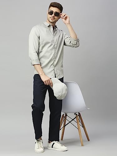 Image of Thomas Scott Men's | Solid | Full Sleeve | Slim Fit | Cotton Blend | Spread Collar | Casual Shirt