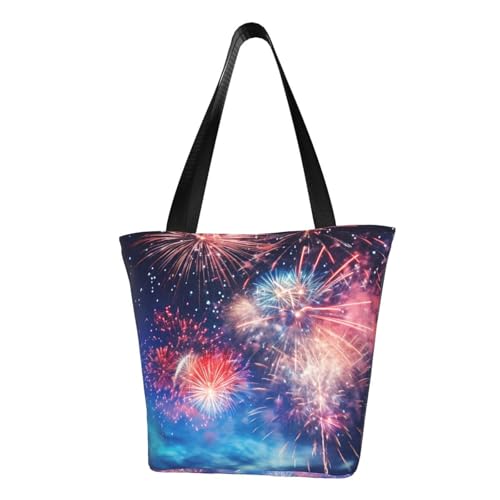 Fireworks Print Comfortable Shoulder Bag Summer HandbagTravel Beach Work Daily Use Versatile Carry