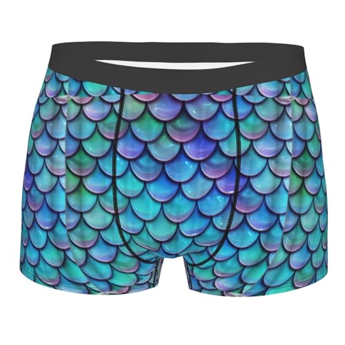 Mermaid Teal Fish Scale Print Men's Sexy Underwear Classical Boxer Briefs Stretch Support Trunks