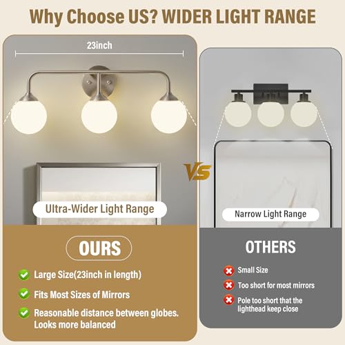 Image of Bathroom Light Fixtures - 3 Light Brushed Brass Vanity Light Over Mirror for Bathroom Mirror Living Room, Brushed Nickel Bathroom Wall Sconce with Frosted Glass Shade, 3 G9 Bulbs Included