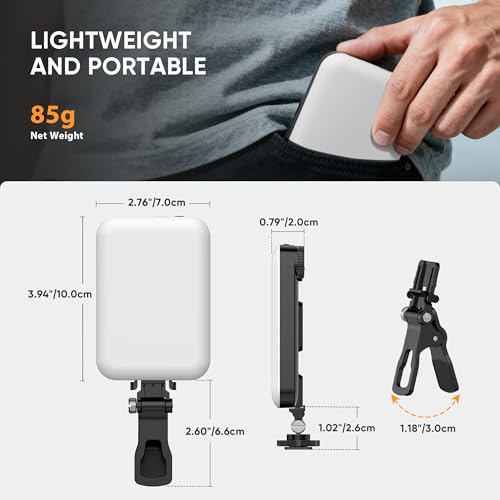 BDDFOTO - Luz para Selfie 5 W con batería de 2500 mAh, Clip portátil, Regulable 10–100%, CRI ≥95, 500 LM, luz de vídeo para TikTok, vlogging, fotografía y videoconferencias - imagen 6