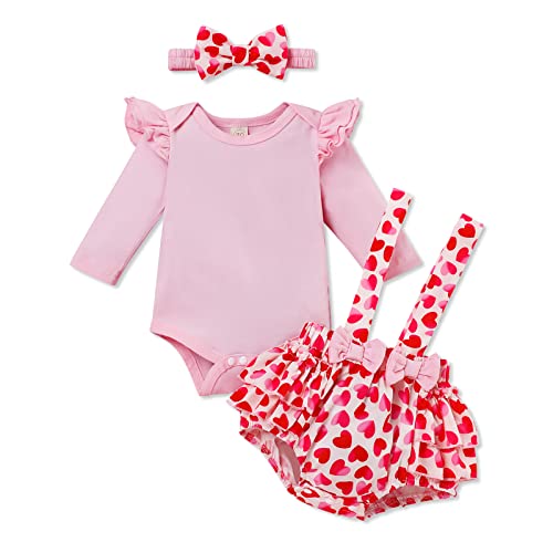 Image of Okgirl My First Valentine's Day Outfits Newborn Baby Girl Outfits Romper Heart Pant Headband Clothes Set