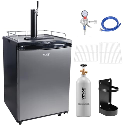 VEVOR Beer Kegerator, Single Tap Draft Beer Dispenser, Full Size Keg Refrigerator With Shelves, CO2 Cylinder, Drip Tray & Rail, 32°F- 50°F Temperature Control, Holds 1/6, 1/4, 1/2 Barrels, Black