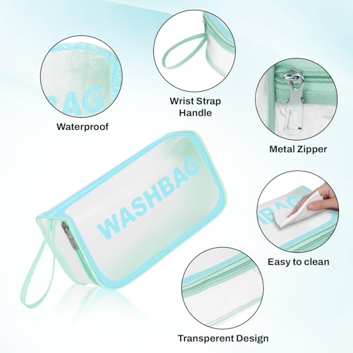 Image of Storite Set of 3 Transparent PVC Travel Pouch Set for Cosmetics - Blue