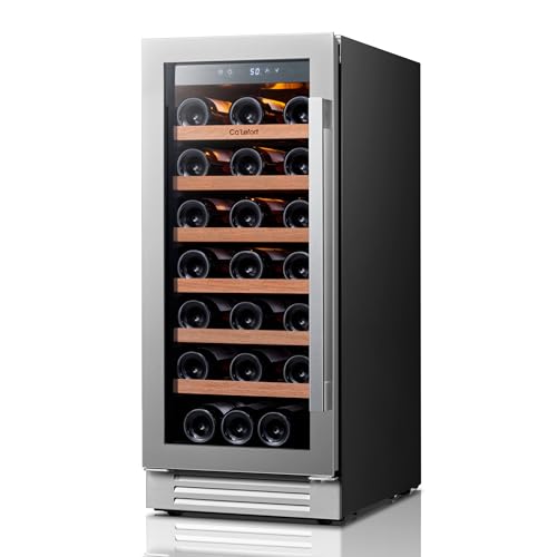 Image of Ca'Lefort 15 Inch Wine Fridge - 33 Bottle Wine Cooler Refrigerator | 40-65F Touch Control, Dual-Pane Glass Door, Adjustable Shelves, 3-Color LED, Built-In or Under Counter for Home Bar /Kitchen