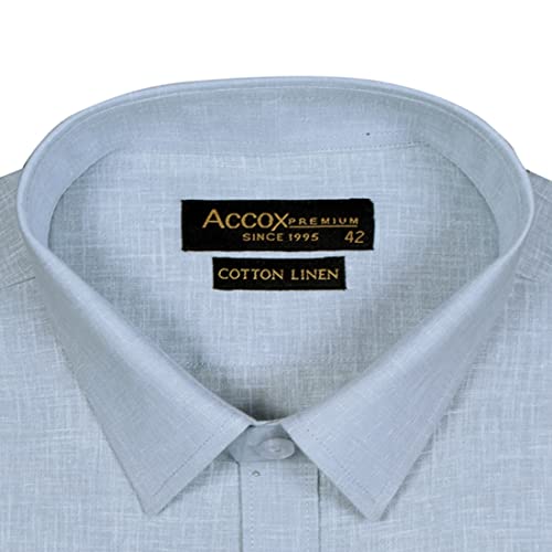 Image of ACCOX Premium Breathable Cotton Linen Full Long Sleeves Plain Grey Regular Fit Formal Shirt for Men (S GCR51)