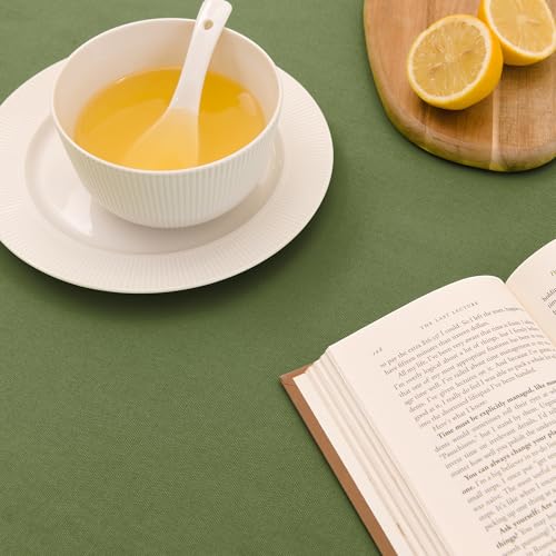 Image of Encasa XO Dining Table Cover Cloth for 4 to 6 Seater | 140x180 cm Cotton Canvas Rectangular Table Cloth | Machine Washable Tablecloth for Indoor & Outdoor Use - Leaf Green Solid Color