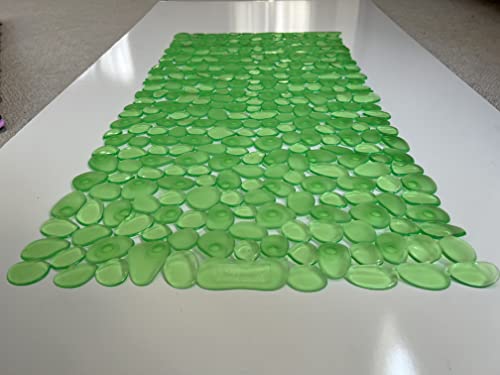 “Pebbles” Non-Slip Bathtub/Shower Mat 27.5”X14” Rectangular, Non-Toxic, Safe, Clean, Machine-Washable, Superior Grip & Drainage, Vinyl, For Smooth Floors Only, Transparent Light Green #TOP1