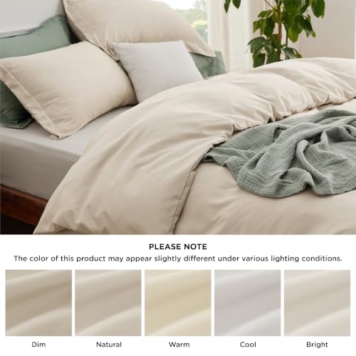 Image of Bedsure Queen Duvet Cover with Fitted Sheet, Double Brushed Bedding, Beige | 4Pcs, Deep Pocket, 90 inchx90 inch Comforter Cover, For Kids & Adults, Hotel Luxury, Soft, Breathable, Lightweight, Zipper Closure