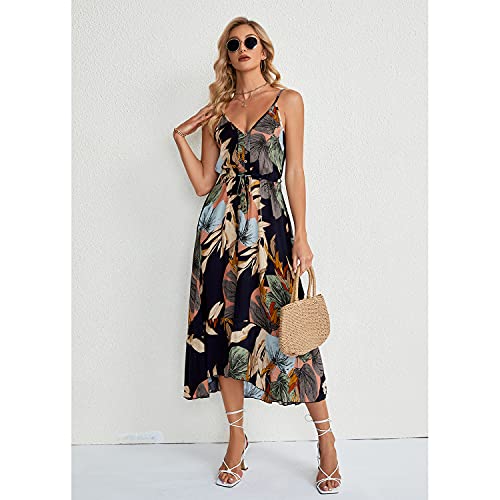 Brovave Women's 2023 Summer Casual Boho Sundress Polka Dot Spaghetti Strap V Neck Flowy Midi Dresses(008 Black, Small) #TOP2