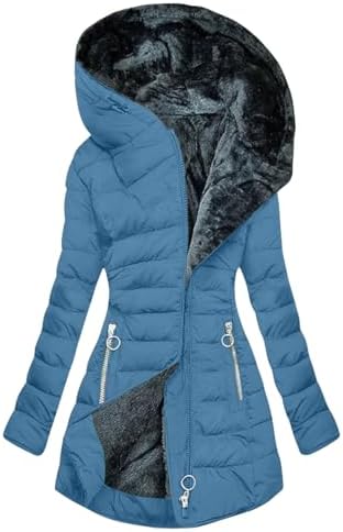 Lekwk Manteau Long En Polaire Pour Femmes Fermeture Éclair Complète Veste Sherpa à Capuche Manteaux Décontractés Chauds Rembourrés Manches Longues Manteau D'Hiver Matelassé Avec Poches