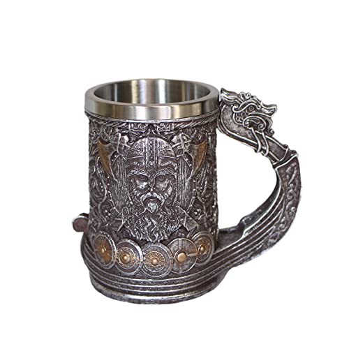 Caneca de aço inoxidável Viking Warrior Stein, caneca de tanque Drakkar 3D Viking Ship Draon, copo d