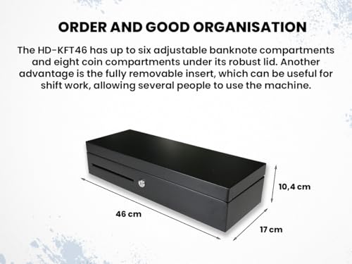 Solide und Elegante Kassenschublade, Zwei-Positionen-Schloss, RJ12 Kabelstecker, Herausnehmbare Geldkassette, Aus dickem Kaltgewalztem Stahl, HDWR HD-KFT46