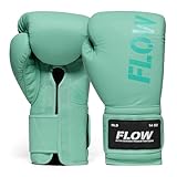 Flow Challenge Boxhandschuhe aus echtem Leder, Sparring und Training, Muay Thai, Kickboxen, MMA, Kampfsport, Herren und Damen - Hellgrün - 14oz