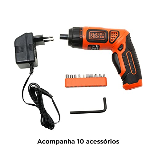 Black Decker Parafusadeira à Bateria, Encaixe de 6,35mm, Acompanha 10 Acessórios, Modelo BDCS36F, 3,