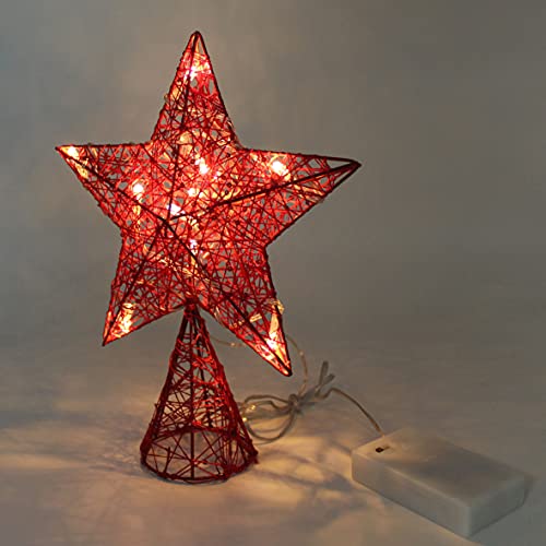 Cvhomedeco. Red Tree Top Star With Warm White Led Lights And Timer For Christmas Ornaments And Holiday Seasonal Décor, 8 X 10 Inch #TOP4
