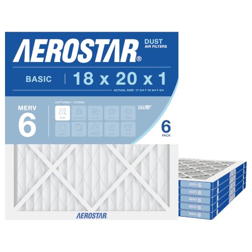 Image of Aerostar 18x20x1 MERV 6 Pleated Air Filter, AC Furnace Air Filter, 6 Pack (Actual Size: 17 3 /4 inchx 19 3 /4 inch x 3 /4 inch)