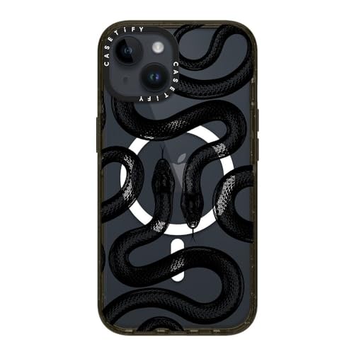 Coque iPhone 14 Casetify anti-choc Magsafe Black Kingsnake motif serpent brillant
