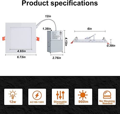 Leelike 12 Pack 6 inch 12W Dimmable Square LED Can Light Retrofit with Junction Box, 960lm/CRI85 Ultra Thin LED Downlight 5CCT 2700K-5500K Adjustable with a Simple Switch IC Rated,ETL Certified - Image 3