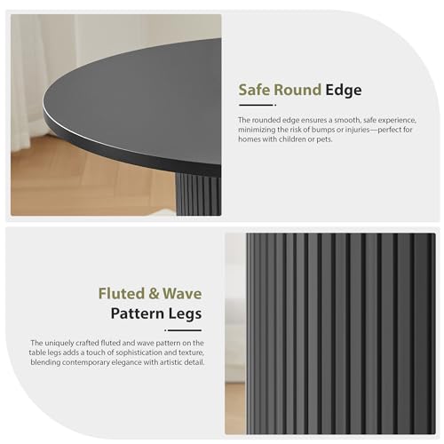 Image of 31.5 inch Round Dining Table for 2-4, Modern Kitchen Table with 2-Tier Storage Shelf, Small Wooden Circle Dining Tables with Fluted Base for Home Dining Room Living Room (Black)