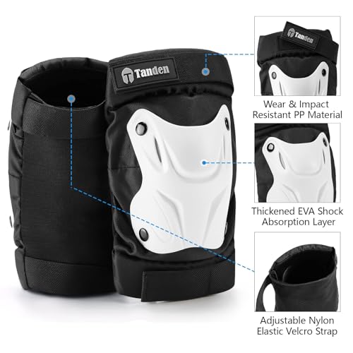 Tanden Skating Protective Gear Adult Youth Knee Pads and Elbow Pads Set, Skateboard Wrist Guards for Roller Skating Skateboarding Cycling White