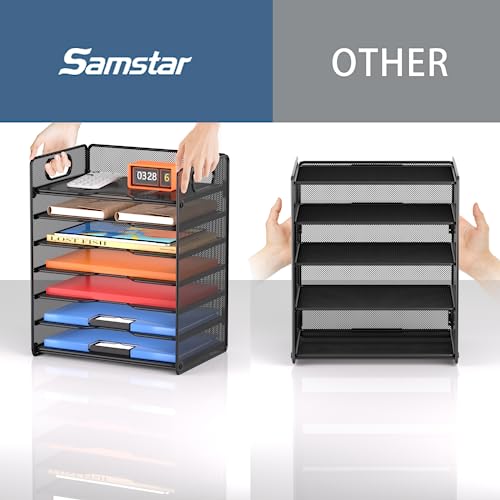 Samstar 7 Tier Paper Letter Tray, Mesh Desk File Organizer File Sorter Rack Shelves with Handles, Black image 6