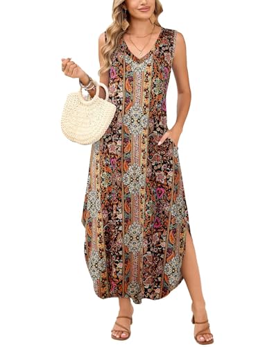 Image of JollieLovin Women Plus Size Summer Tank Maxi Dresses Sleeveless Causal V Neck Beach Long Dresses Swim Cover up (L-5X)