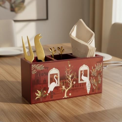 Image of Home Sparkle Tissue Paper Box Holder for Car, Home Decor, Gifting & Office Desk - Rectangular MDF with Elegant Vinyl Print Design - Red Finish (B11V14)