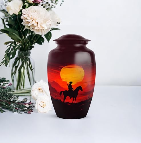 Image of Cowboy Urn - Large & Small Urn for Ashes Adult Male - Funeral Urns for Adult Ashes Women - Tiny Urns for Human Ashes - Urn for Ashes for Women (Combo - 10 inch & 3 inch, 5 Pcs)