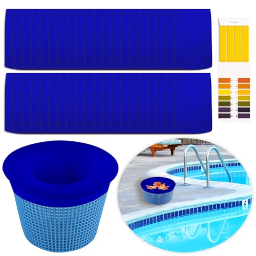 ZYNERY 40 Pcs Chaussette Skimmer Piscine, Filtre Skimmer Piscine, Chaussettes Skimmer Reutilisable Panier Skimmer, Pool Skimmer Socks pour Peuvent Emprisonner Cheveux, Feuilles (avec PH Test Papier)