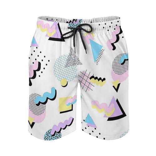 Men's 80s 90s Vintage Retro Neon Style Swim Trunks Beach Board Shorts Quick Dry Swimwear Sports with Pockets3