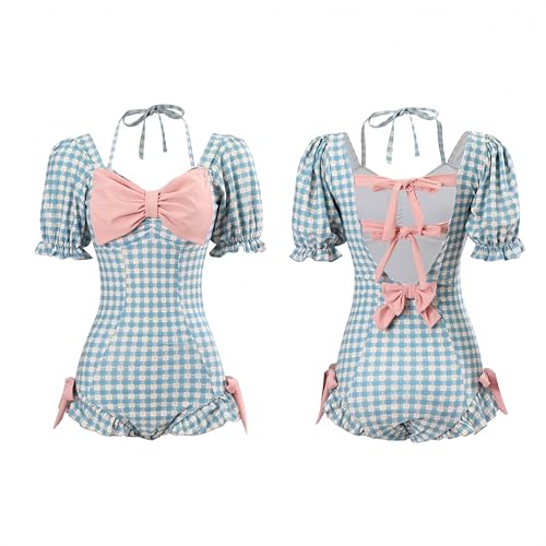 Coquette Swimsuit Women Teen Girls Cute Bowknot Plaid Ruffle Bathing Suit Built in Bra Swimwear Summer Vacation2