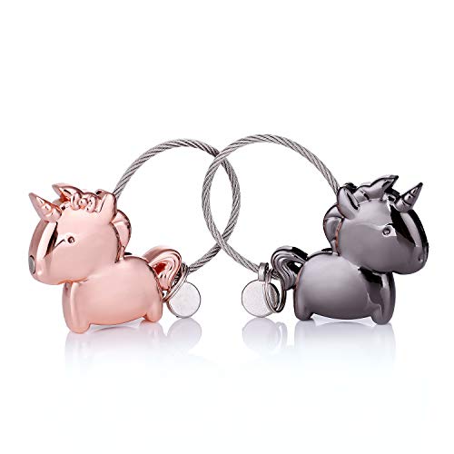 Llavero par amor,2 personalizado imán Llavero pequeño desmontable,elegante Deco con cuerda de alambre de acero inoxidable,regalo de cumpleaños para el amante la pareja Mujeres novio (negro+oro rosa)