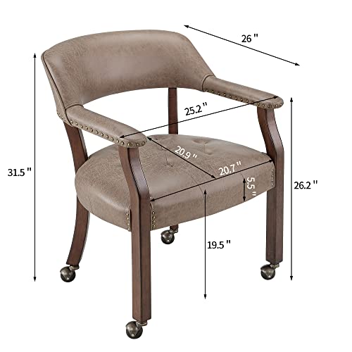 LEEMTORIG-Modern-Dining-Chair-with-Wheels-and-Arms-Office-Guest-Chairs-Reception-Chairs-Suede-Skin-Comfortable-Mid-Century-Poker-Table-Armchair-Wood-Chairs-Cherry-Yellowish-Brown-SY-1533-LT