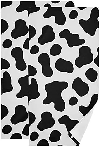 Cute Cow Spots Print Hand Bath Towel Highly Absorbent Soft Hanging Towels Rustic Farm House Country Style Kitchen Dish Towel Set Washcloth 2pcs