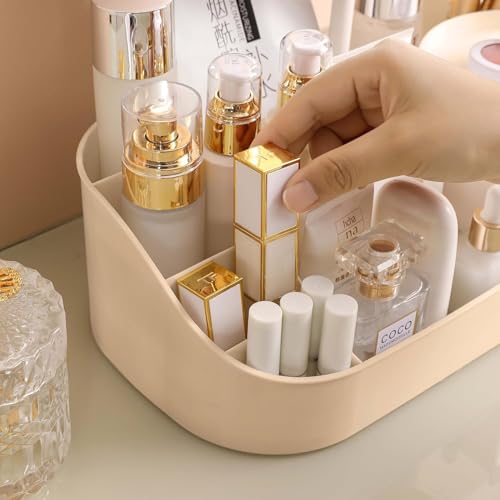 Image of zuku MakeUp Organizer Stand Desk Storage Dressing Table Organiser Cosmetic Organizer Box Skin Care Table Bathroom Organiser Makeup Storage Box Makeup Vanity with Transparent Drawer(Cream)