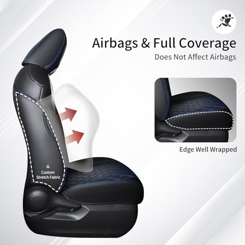 Image of Huidasource Car Seat Covers Fit for Toyota RAV4 Full Set, Leather Seat Protector Fit for 2019-2024 Toyota Rav4 XLE LE XLE Premium Limited(Not for Hybrid /Adventure /TRD Off-Road /Prime, Black&Blue)