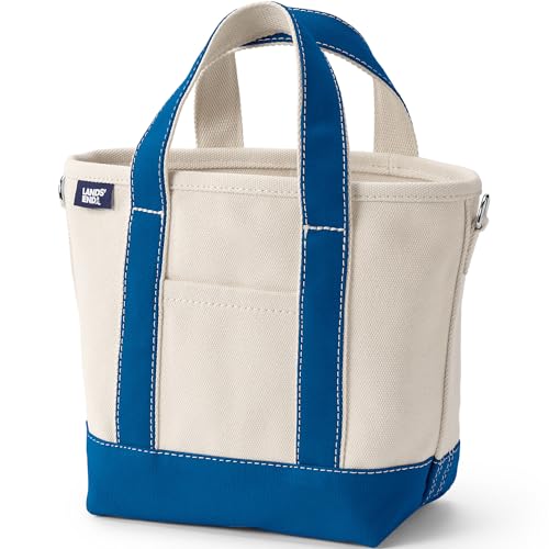 Lands' End Natural Open Top Canvas Tote Natural/beacon Blue Medium Regular Handle