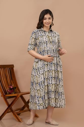 Image of Maternity Feeding Anarkali Kurti Dress for Women | Cotton Nursing Kurta with Both Side Zippers | Pregnancy & Nursing Wear | Comfortable Ethnic