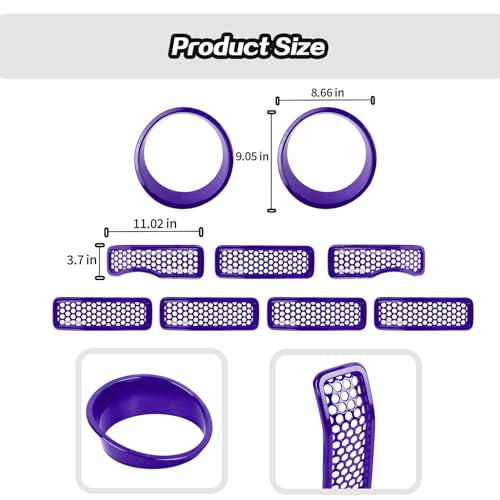 Image of JeCar Mesh Grill Inserts & Headlight Cover Trim Kit for Jeep Wrangler JL JLU 2024+ (Purple)