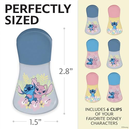 Image of Disney Stitch Magnetic Chip Clips, Set of 6 | Airtight food storage bag clips for snack, cereal, and coffee bags, great for pantry and fridge, magnet displays kids artwork