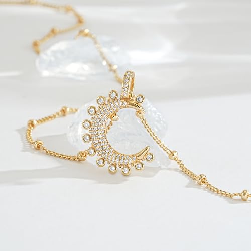 Fettero Dainty Necklaces for Women - 14K Gold Plated Delicate Moon Crescent Pendant Necklace Charm Gold Necklace Jewelry for Women