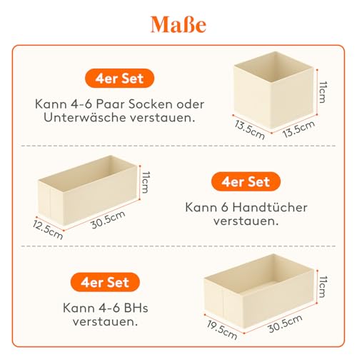 Lifewit 12 er Set Schubladen Organizer, Schrank Kleiderschrank Organizer Wickeltisch Schubladen Ordnungssystem für Garderobe Schlafzimmer für Kleidung, Kinderkleidung, Socken, Unterwäsche, Khaki