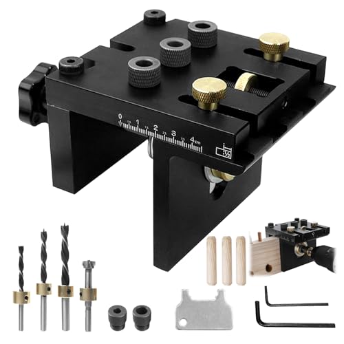 3 in 1 Holzdübel Bohrschablone Set, Präzises Bohren von 6/8/10/15 mm Holzdübeln, Abnehmbares Moduldesign, Dübelhilfswerkzeug mit Positionierungsclip, Bohrhilfswerkzeug (Schwarz)