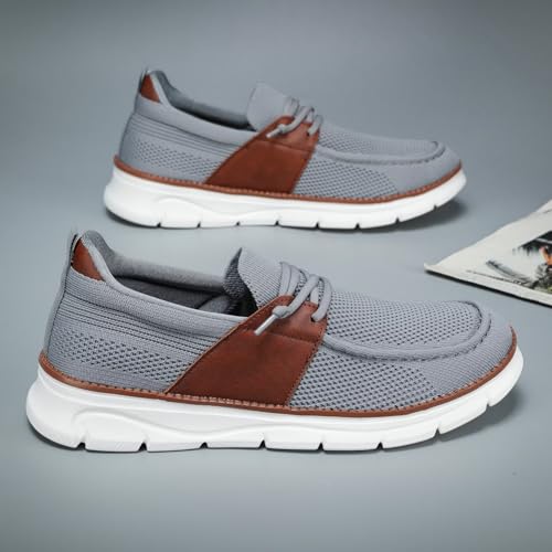 Image of Mens Casual Slip in Boat Shoes Fashion Lightweight Slip On Loafers Walking Beach Sneakers Work Mesh Oxfords Soft Sole Grey