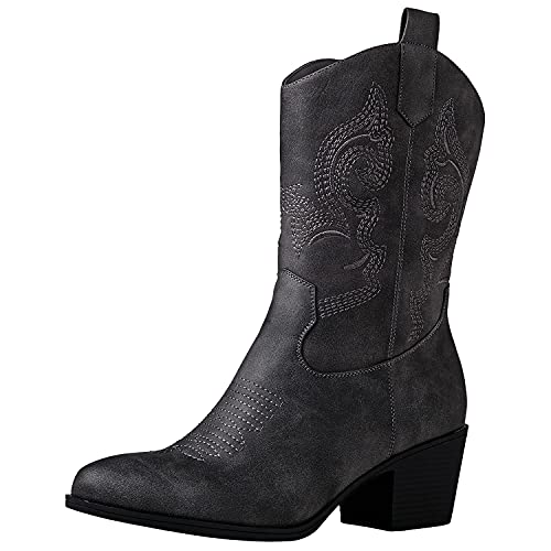 Image of GLOBALWIN Women's Mid Calf The Western Cowgirl Boots Fashion Cowboy Boots For Women Chunky Low Heel