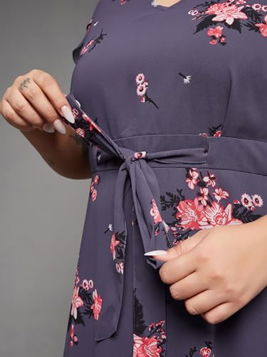 Image of Miss Chase A+ Women's V-Neck Three-Quarter Sleeve Floral Wrap Chiffon Midi Dress