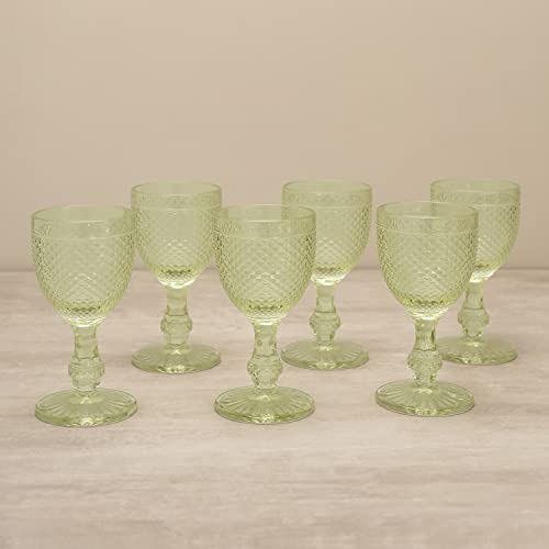 Image of Pure Home and Living Set of 6 Green Dotted Wine Glasses