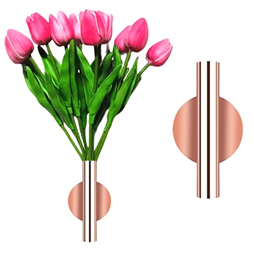 Gold Wall Decor, Plant Wall Vase Metal Tube Decoration Holder Used to Display Dried Flowers, Fake Flowers, Also Suitable for Gravestone Memorial Decoration (1 Pcs Round Rose Gold)