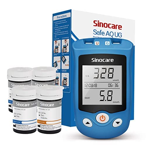 Sinocare AQ UG Medidor Glucosa en Sangre y Probador Ácido Úrico, Viene con 50 Tiras Prueba Glucosa...